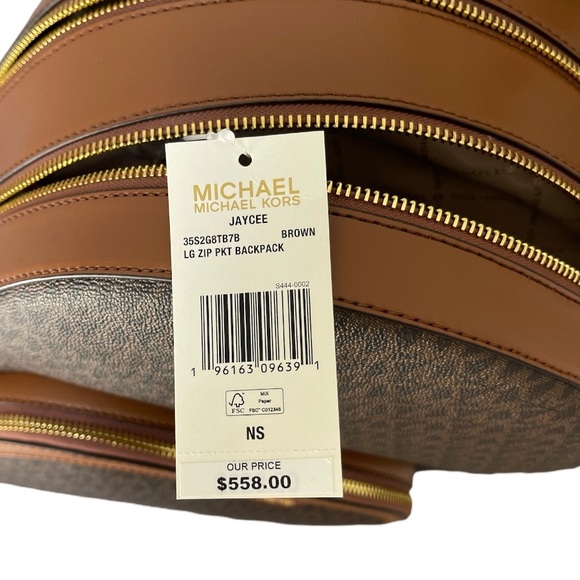 Michael Kors Jaycee Large Leather MK Print Logo Backpack Brown - Picture 7 of 10